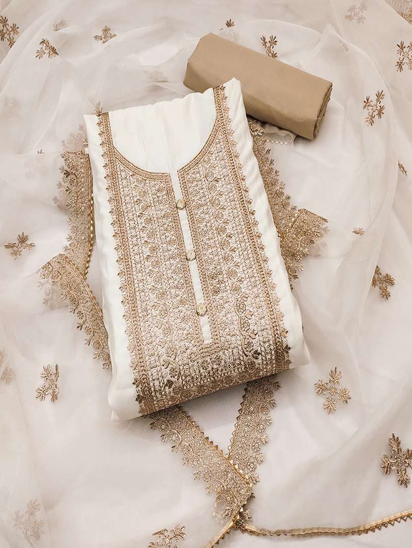 white silk blend unstitched suit