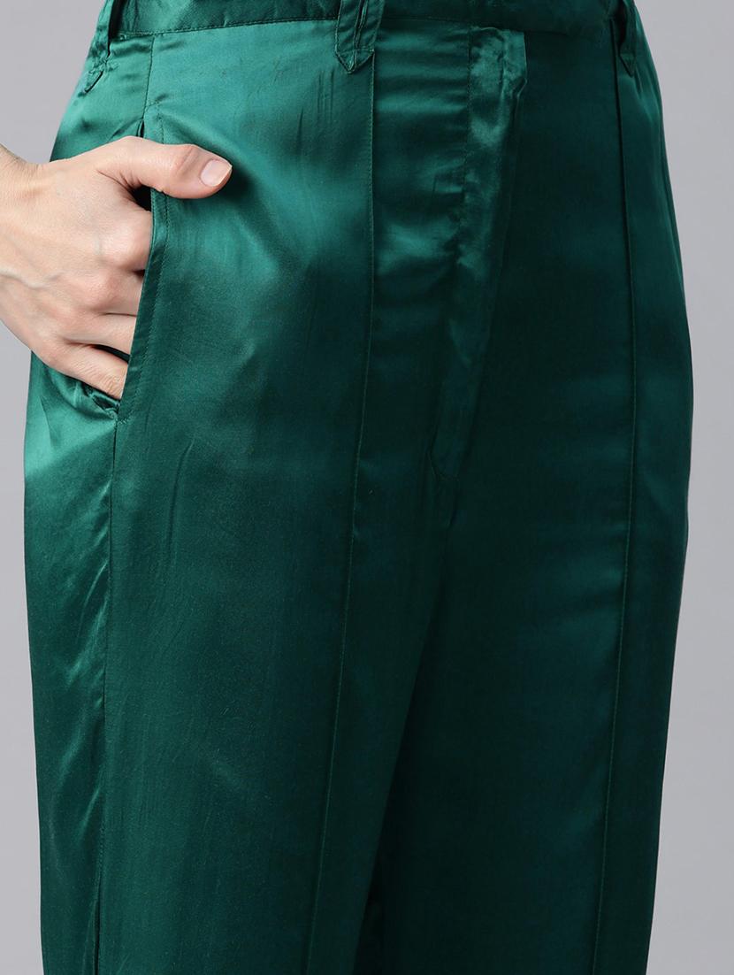 women solid teal pure silk shirt and trouser co-ord set - 21506842 - Standard Image - 4