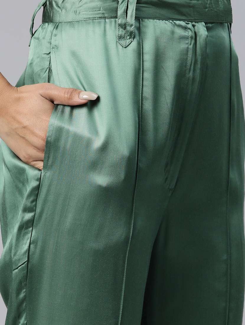 women solid green pure silk shirt and trouser co-ord set - 21506843 -  Standard Image - 4