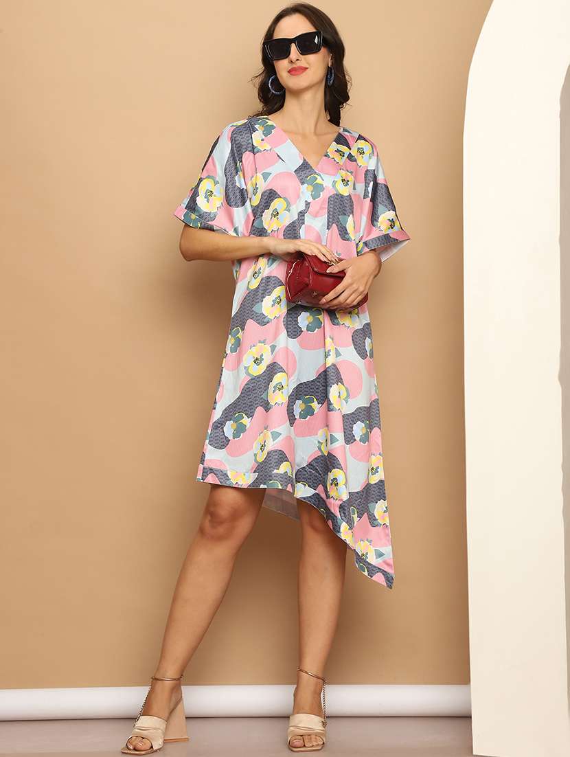 women light blue printed asymmetric dress