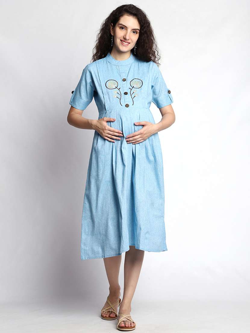 women light blue cotton maternity wear