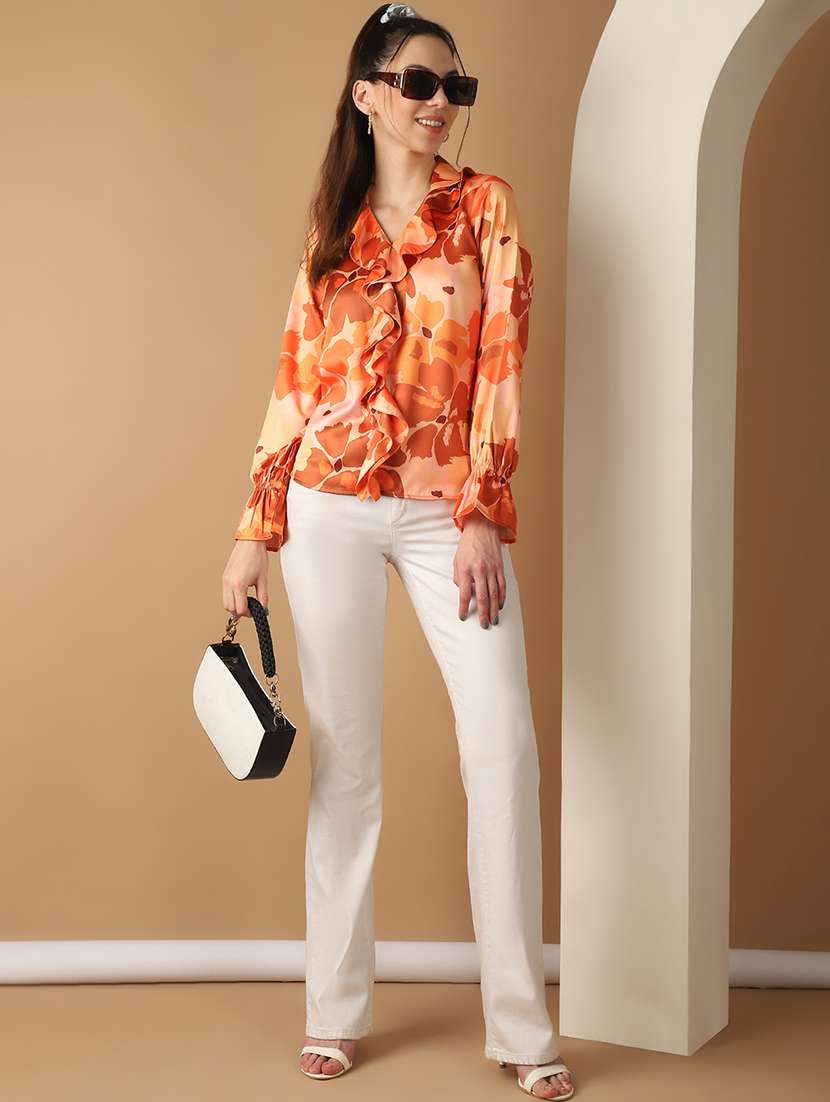 women orange printed satin regular top - 21506885 -  Standard Image - 4