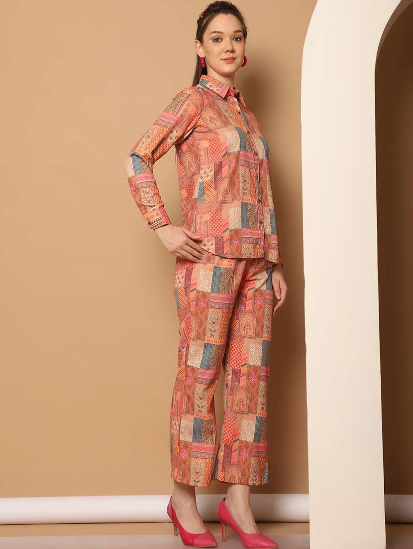 women orange printed shirt and trouser co-ord set - 21506930 -  Standard Image - 1