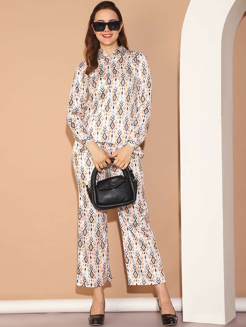 women white printed shirt and trouser co-ord set
