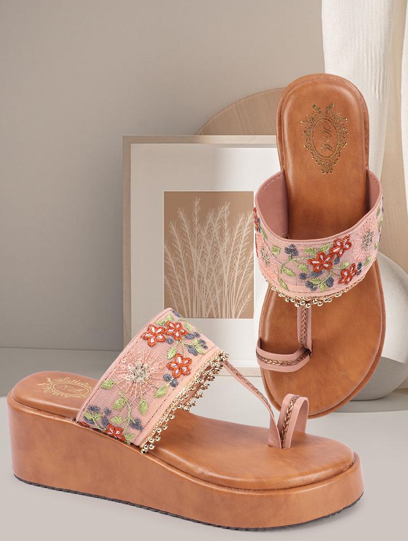 women pink slip on wedges - 21506939 -  Standard Image - 1