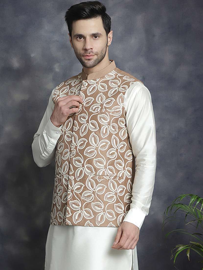 men mandarin neck embroidered nehru jacket - 21506940 -  Standard Image - 1