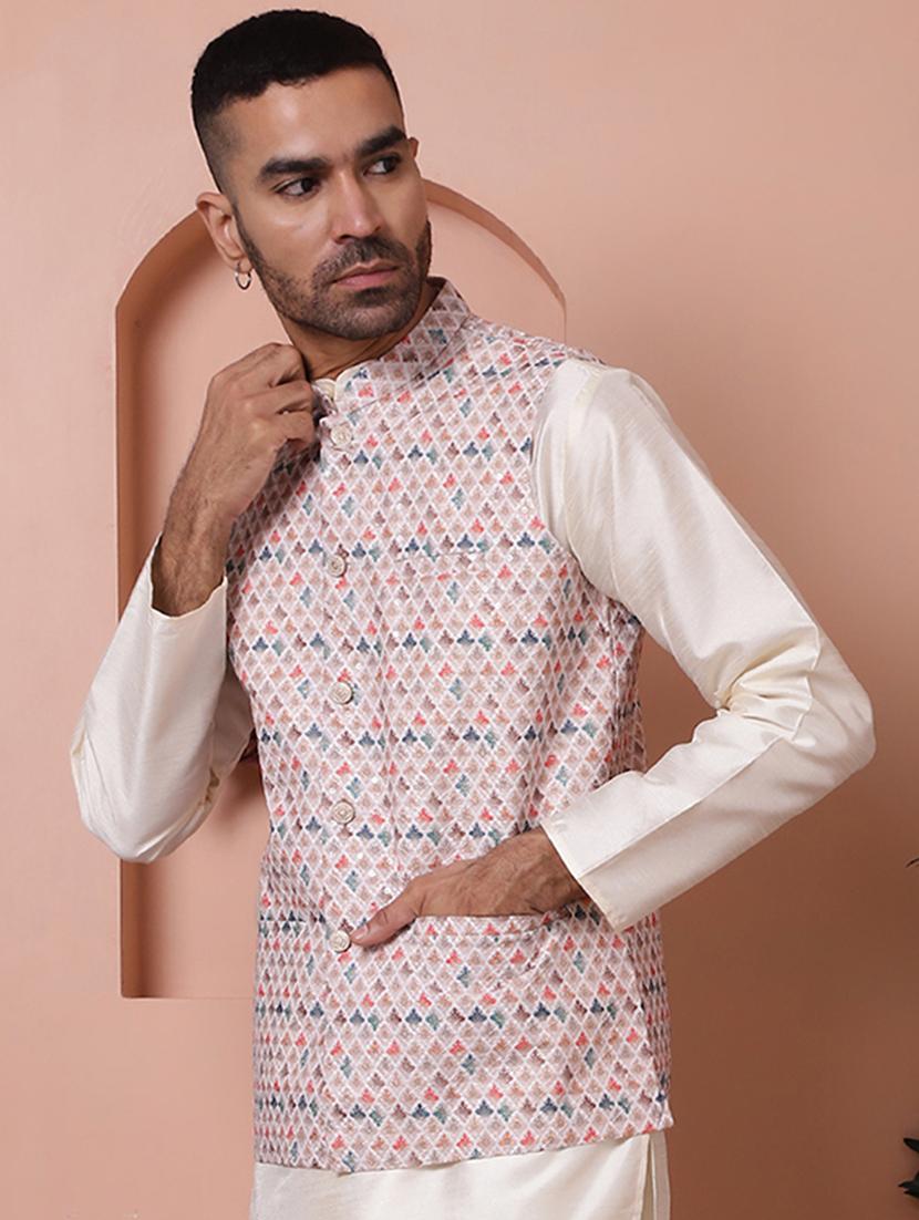men mandarin neck printed nehru jacket - 21506960 -  Standard Image - 1