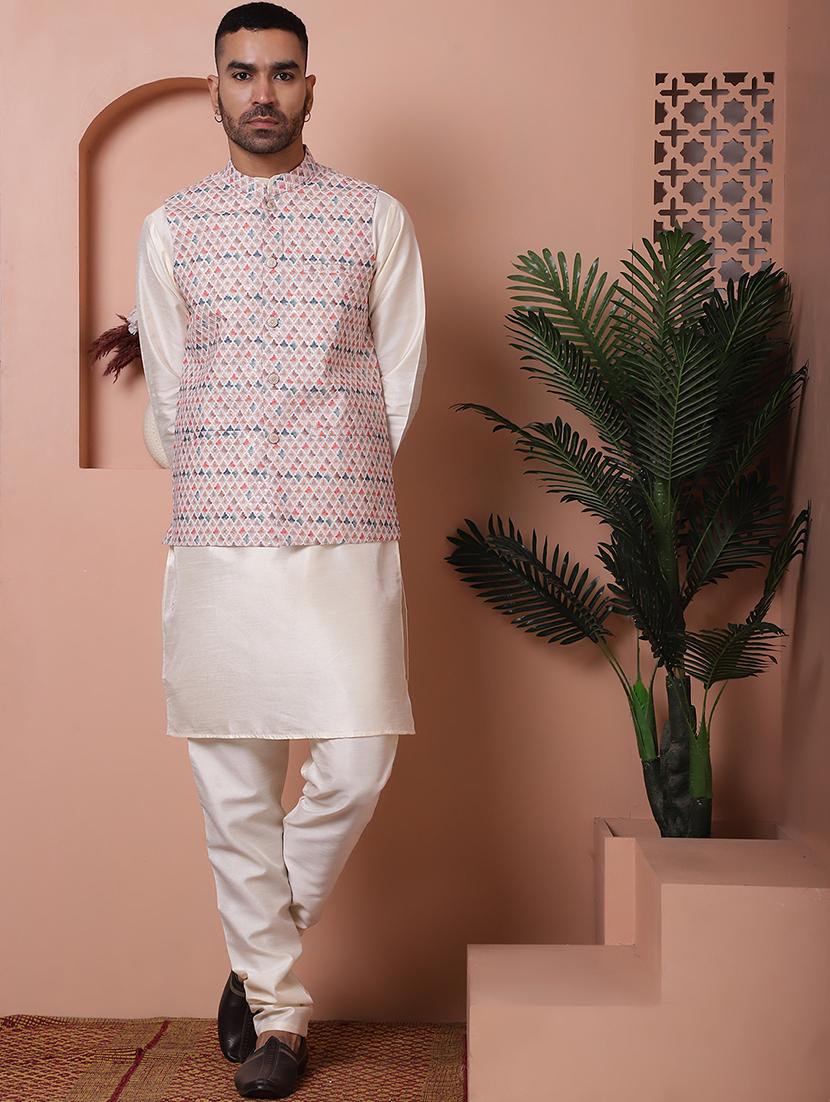 men mandarin neck printed nehru jacket - 21506960 - Standard Image - 4