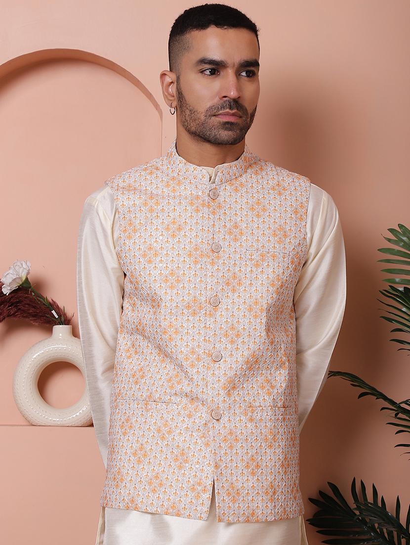 men mandarin neck printed nehru jacket - 21506962 - Zoom Image - 0