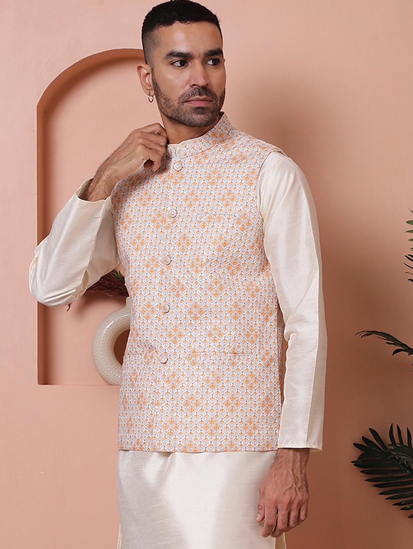 men mandarin neck printed nehru jacket - 21506962 - Standard Image - 1