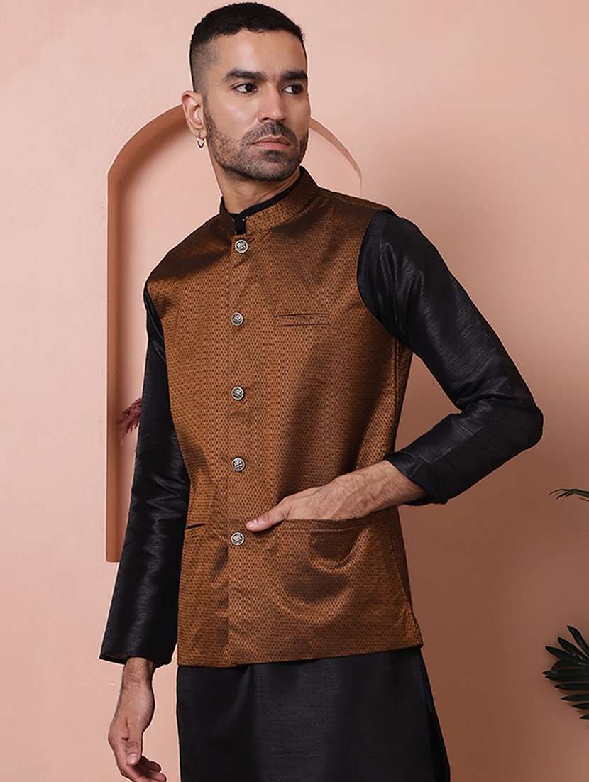 men mandarin neck self design nehru jacket - 21506964 - Standard Image - 1