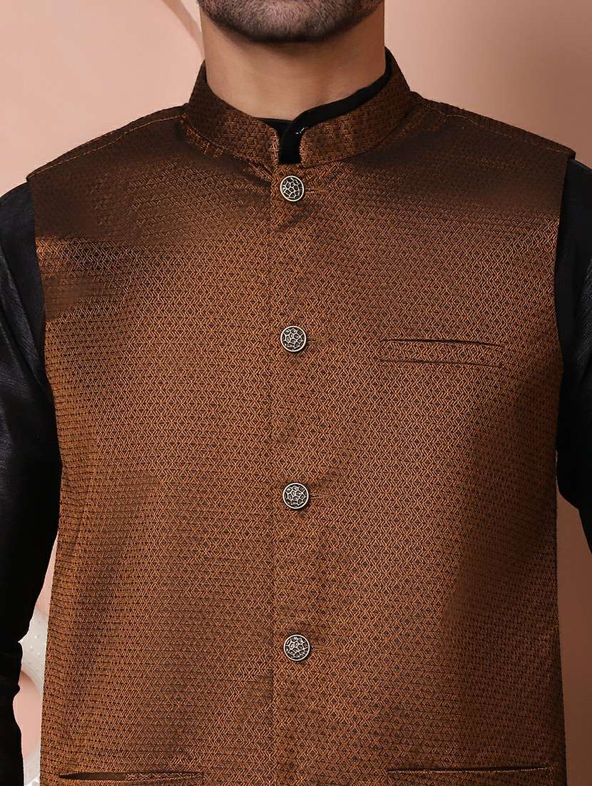 men mandarin neck self design nehru jacket - 21506964 - Standard Image - 4