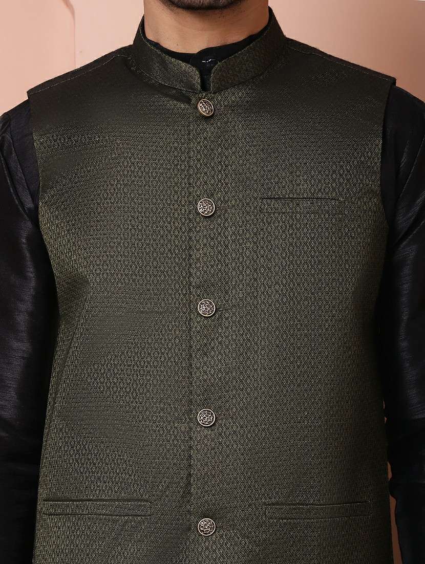 men mandarin neck self design nehru jacket - 21506966 - Standard Image - 4
