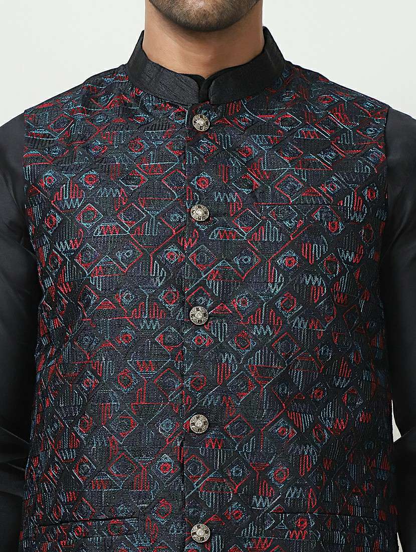 men mandarin neck embroidered nehru jacket - 21506968 -  Standard Image - 4