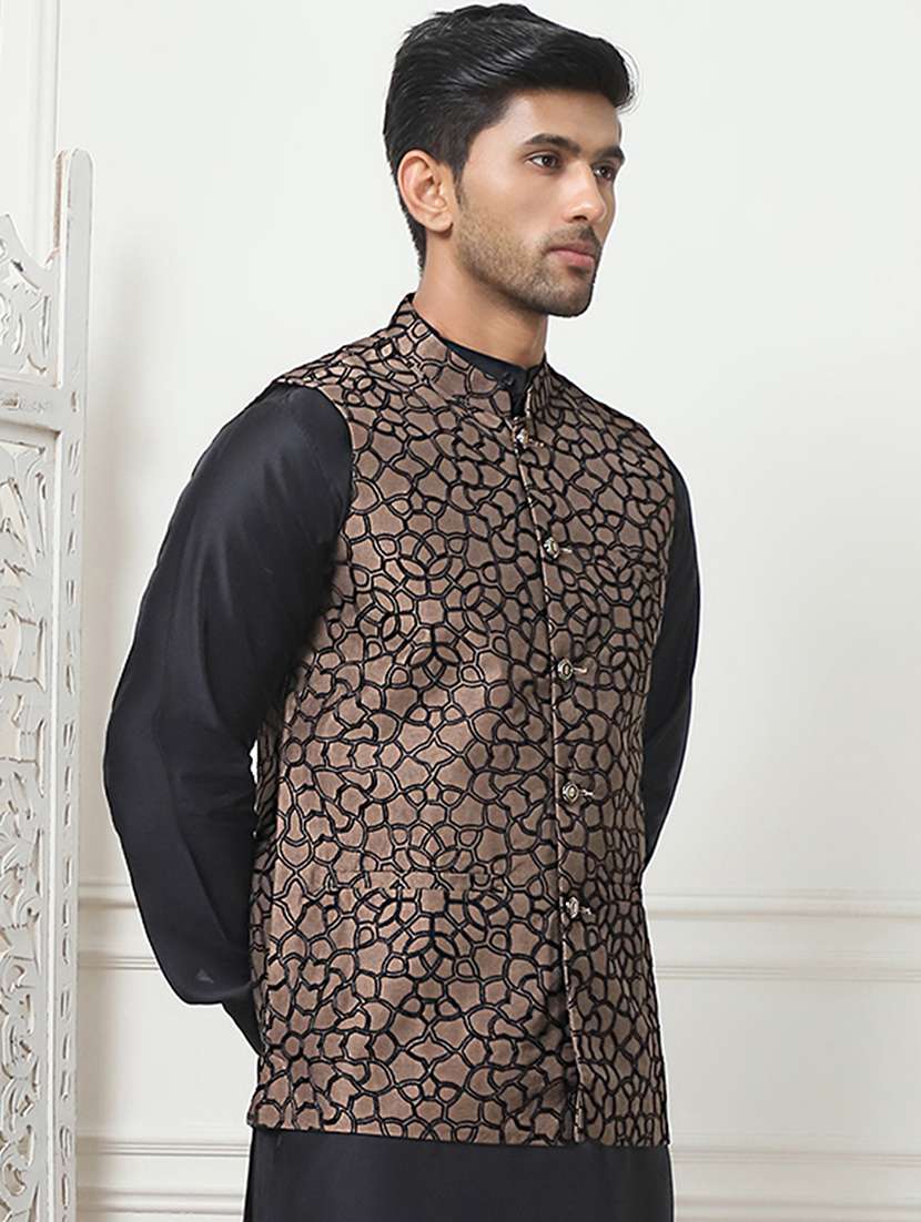 men mandarin neck self design nehru jacket - 21506974 -  Standard Image - 1