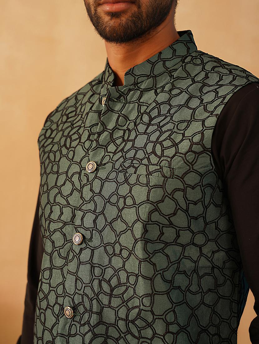 men mandarin neck self design nehru jacket - 21506976 - Standard Image - 4