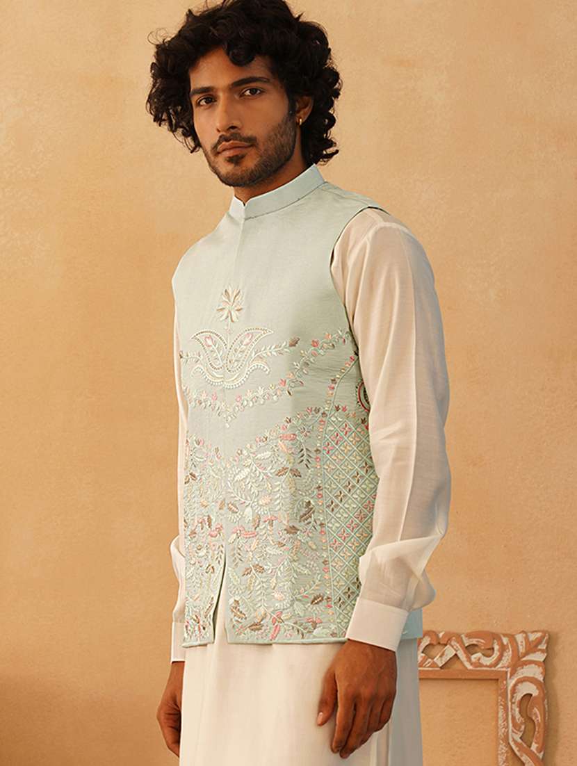 men mandarin neck embroidered nehru jacket - 21506977 -  Standard Image - 1