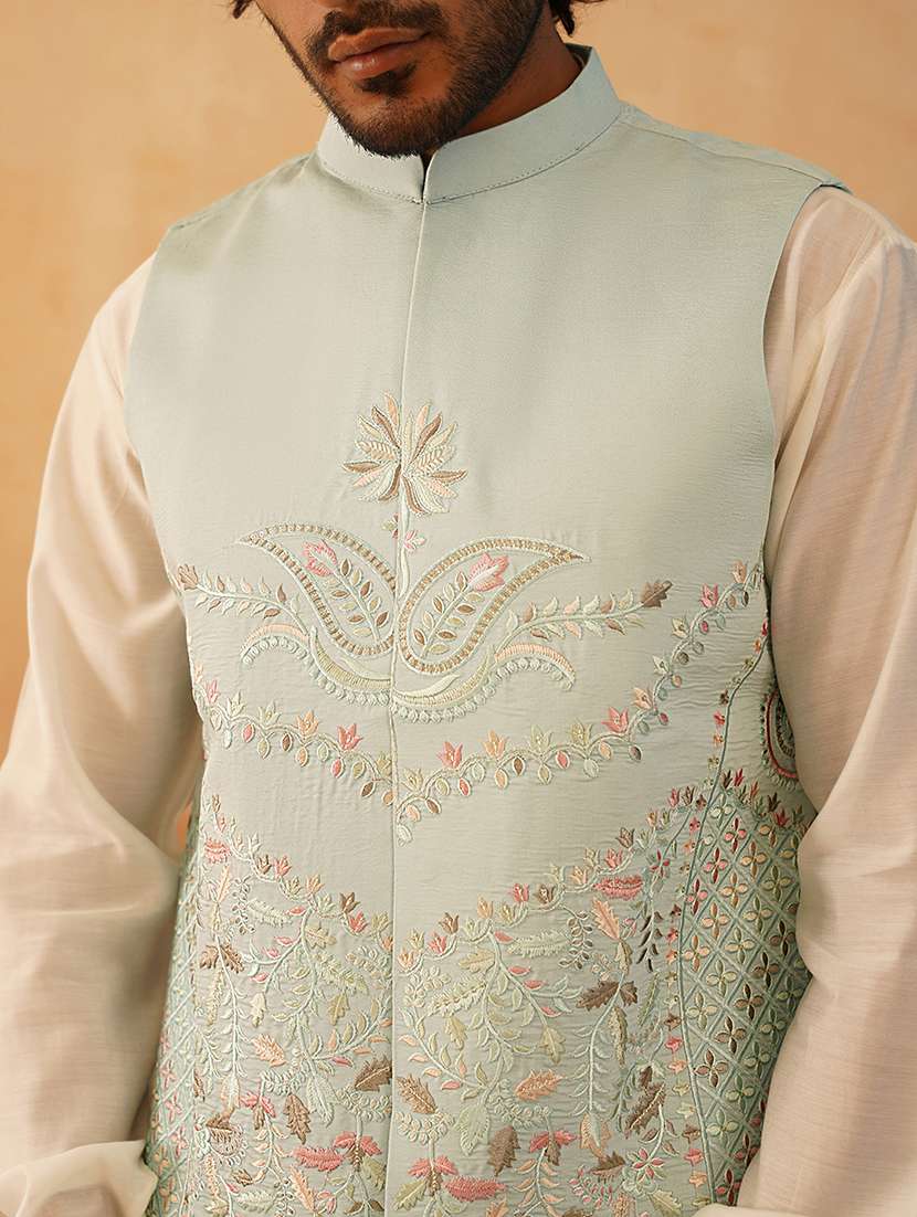 men mandarin neck embroidered nehru jacket - 21506977 -  Standard Image - 4