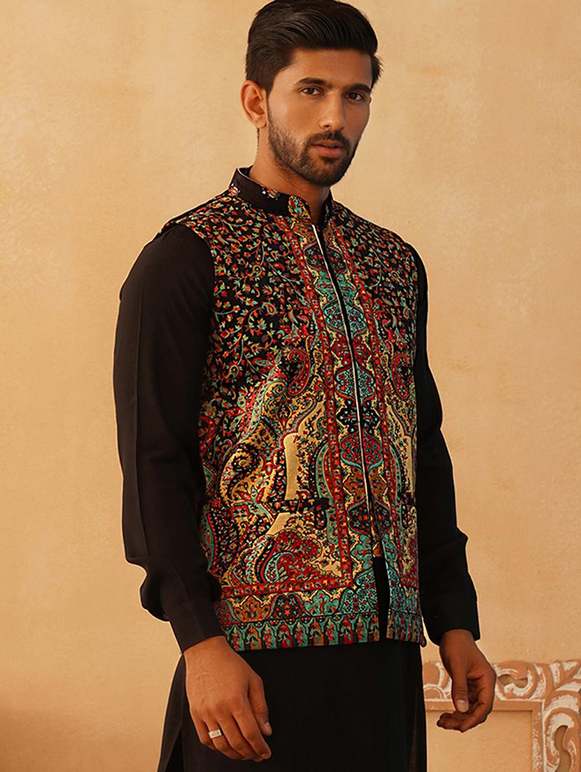 men mandarin neck printed nehru jacket - 21506979 -  Standard Image - 1