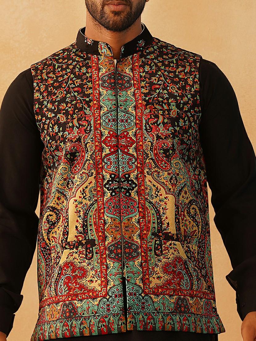 men mandarin neck printed nehru jacket - 21506979 - Standard Image - 4