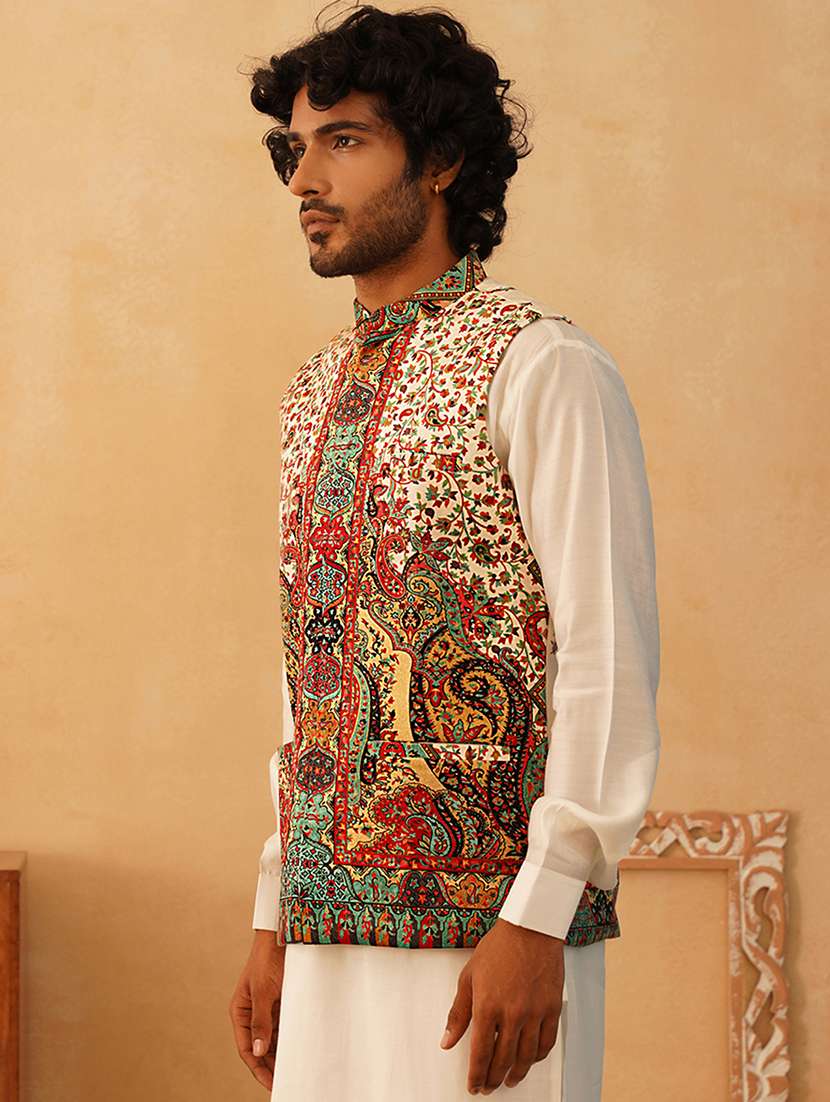 men mandarin neck printed nehru jacket - 21506980 -  Standard Image - 1