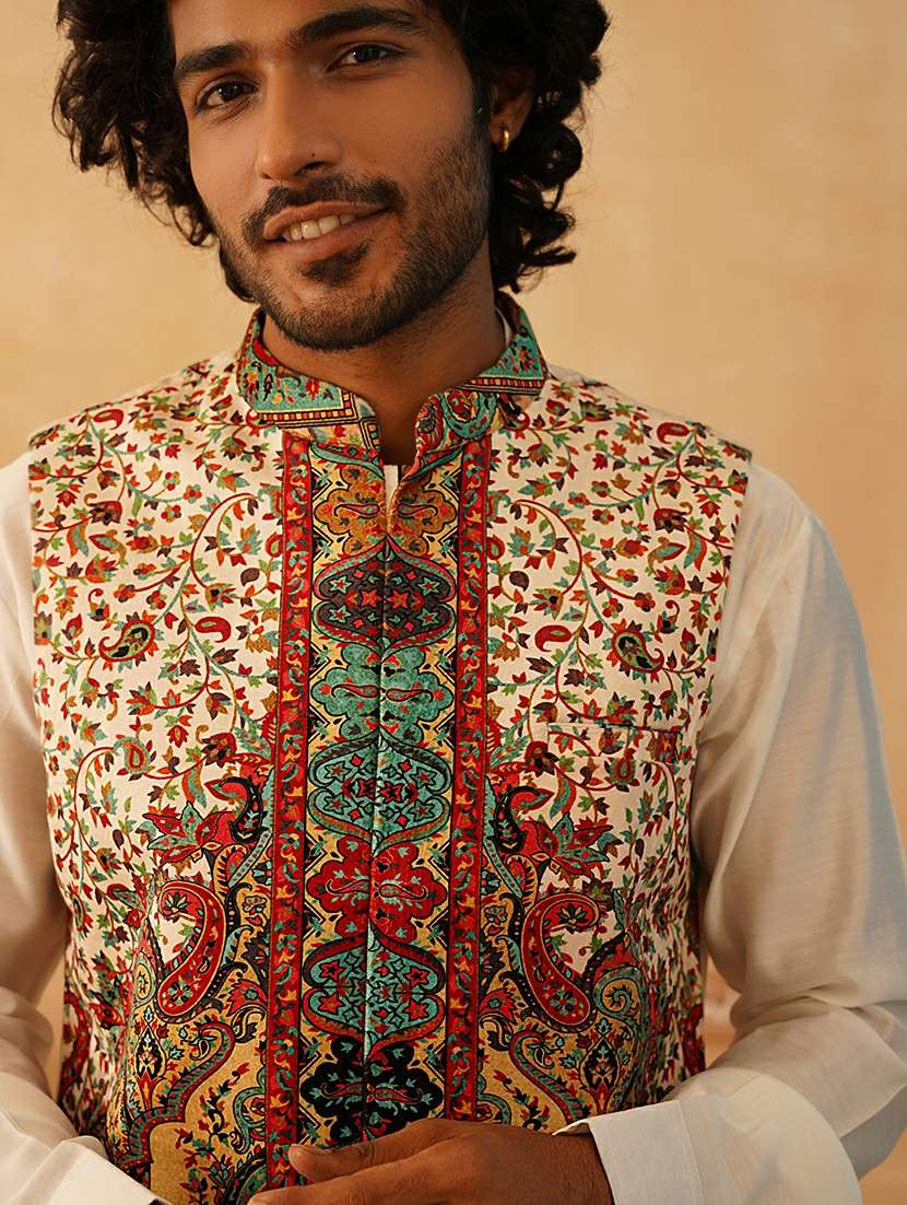 men mandarin neck printed nehru jacket - 21506980 -  Standard Image - 4