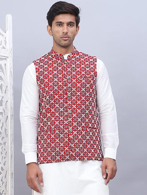 men mandarin neck printed nehru jacket - 21506984 -  Standard Image - 0