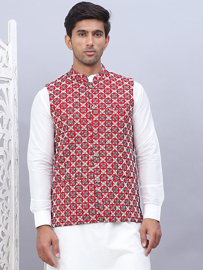 men mandarin neck printed nehru jacket - 21506984 -  Zoom Image - 0