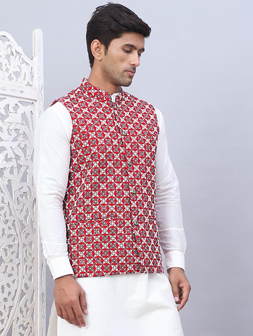 men mandarin neck printed nehru jacket - 21506984 -  Standard Image - 1