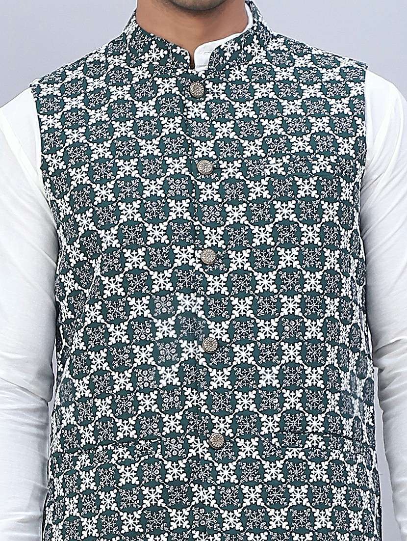 men mandarin neck printed nehru jacket - 21506985 -  Standard Image - 4