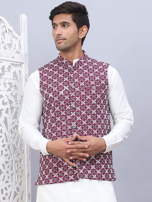 men mandarin neck printed nehru jacket - 21506986 - Standard Image - 0