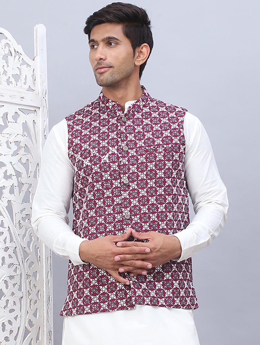 men mandarin neck printed nehru jacket - 21506986 - Zoom Image - 0