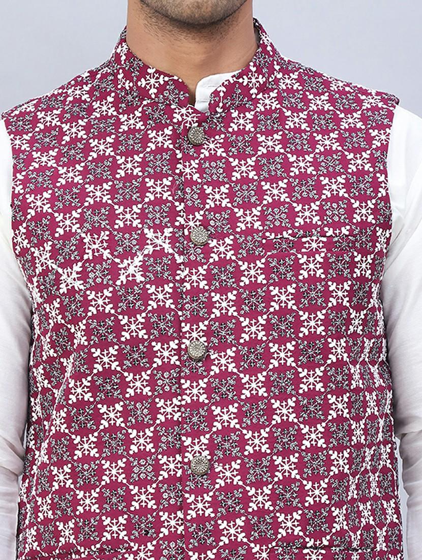 men mandarin neck printed nehru jacket - 21506986 - Standard Image - 4