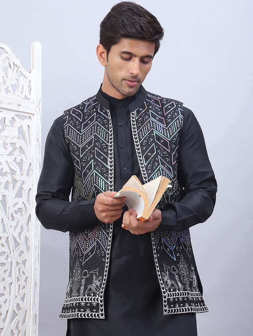 men mandarin neck embroidered nehru jacket - 21506988 -  Standard Image - 1