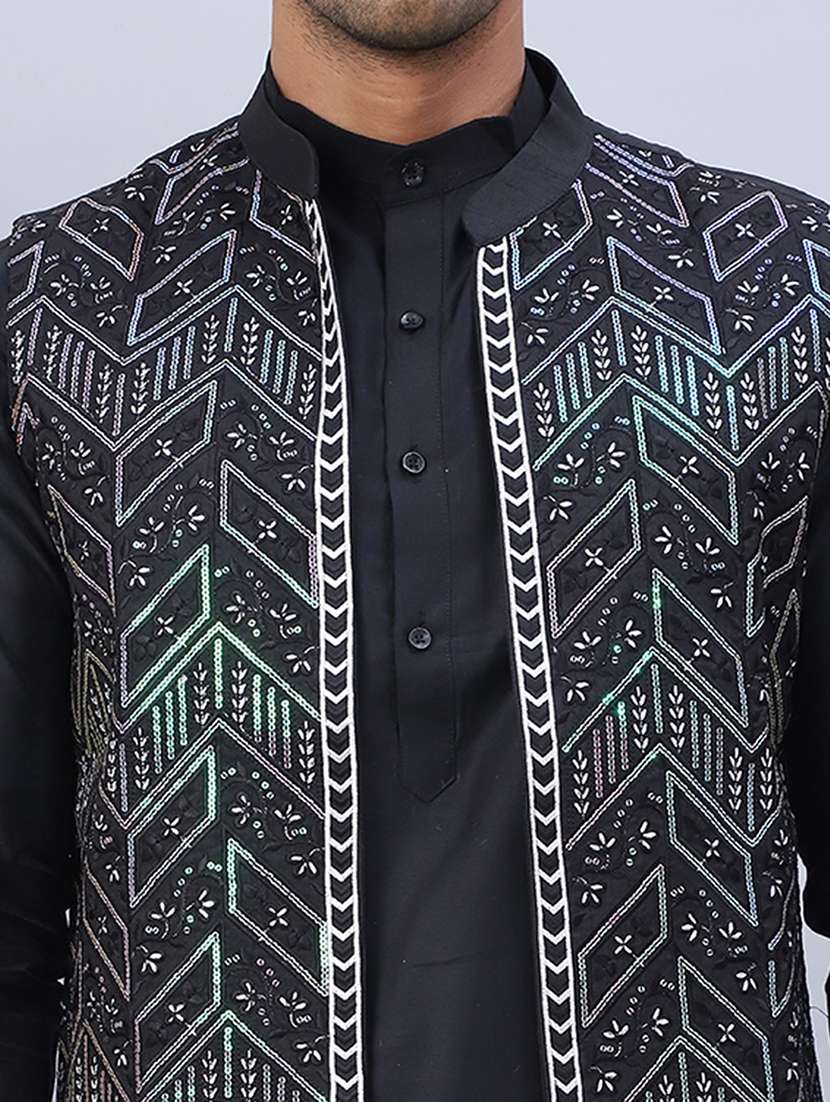 men mandarin neck embroidered nehru jacket - 21506988 -  Standard Image - 4