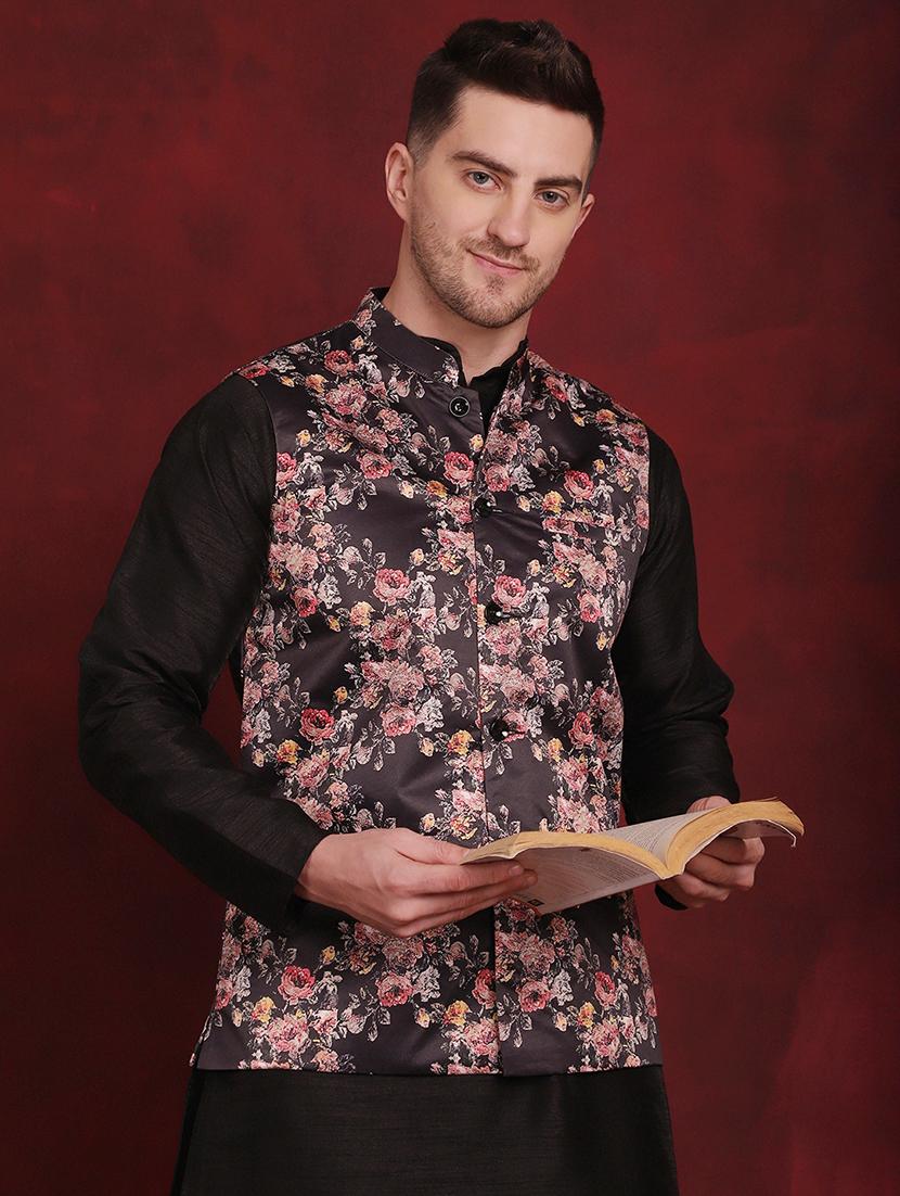 men mandarin neck floral printed nehru jacket - 21506994 - Standard Image - 1