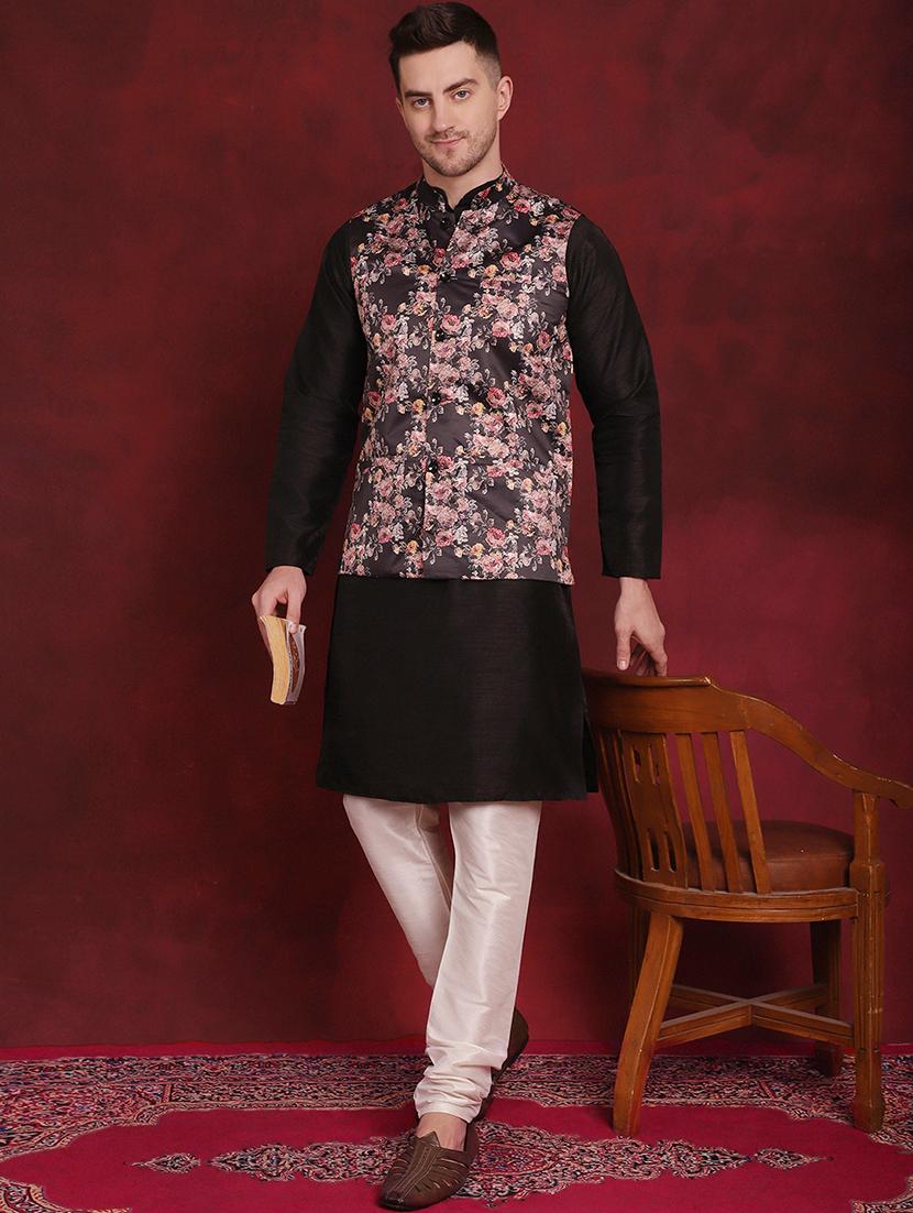 men mandarin neck floral printed nehru jacket - 21506994 - Standard Image - 4