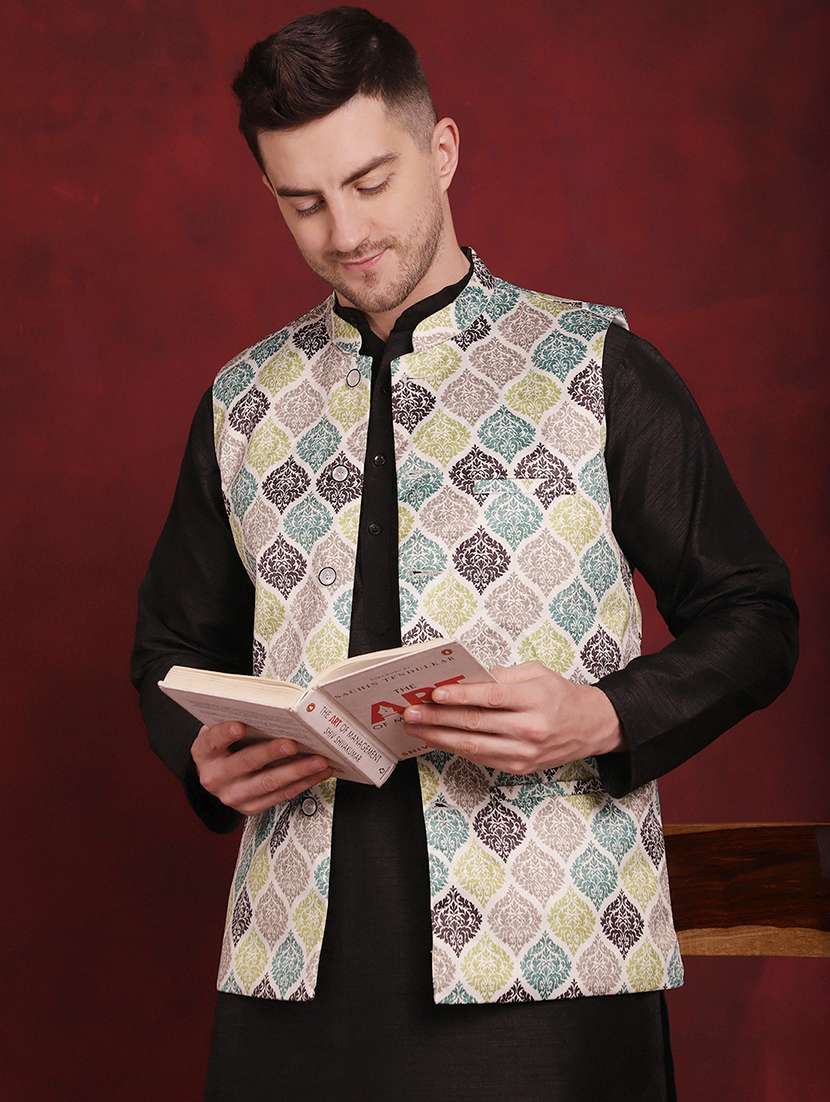 men mandarin neck printed nehru jacket - 21506995 -  Standard Image - 1