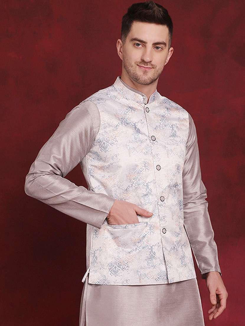 men mandarin neck self design nehru jacket - 21506997 -  Standard Image - 1