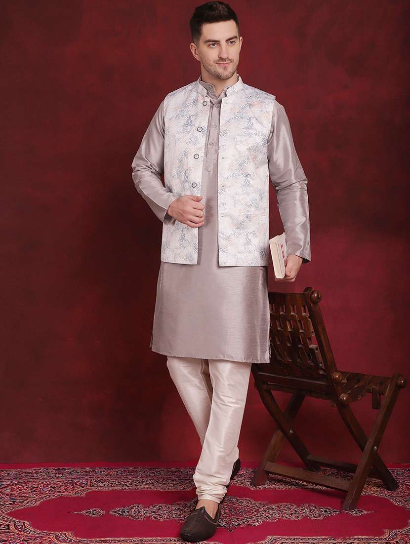 men mandarin neck self design nehru jacket - 21506997 -  Standard Image - 4