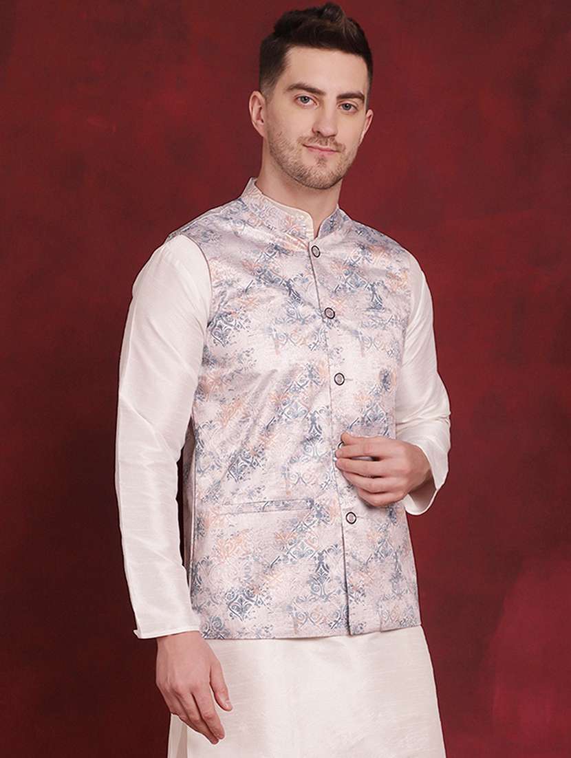men mandarin neck printed nehru jacket - 21507002 -  Standard Image - 1