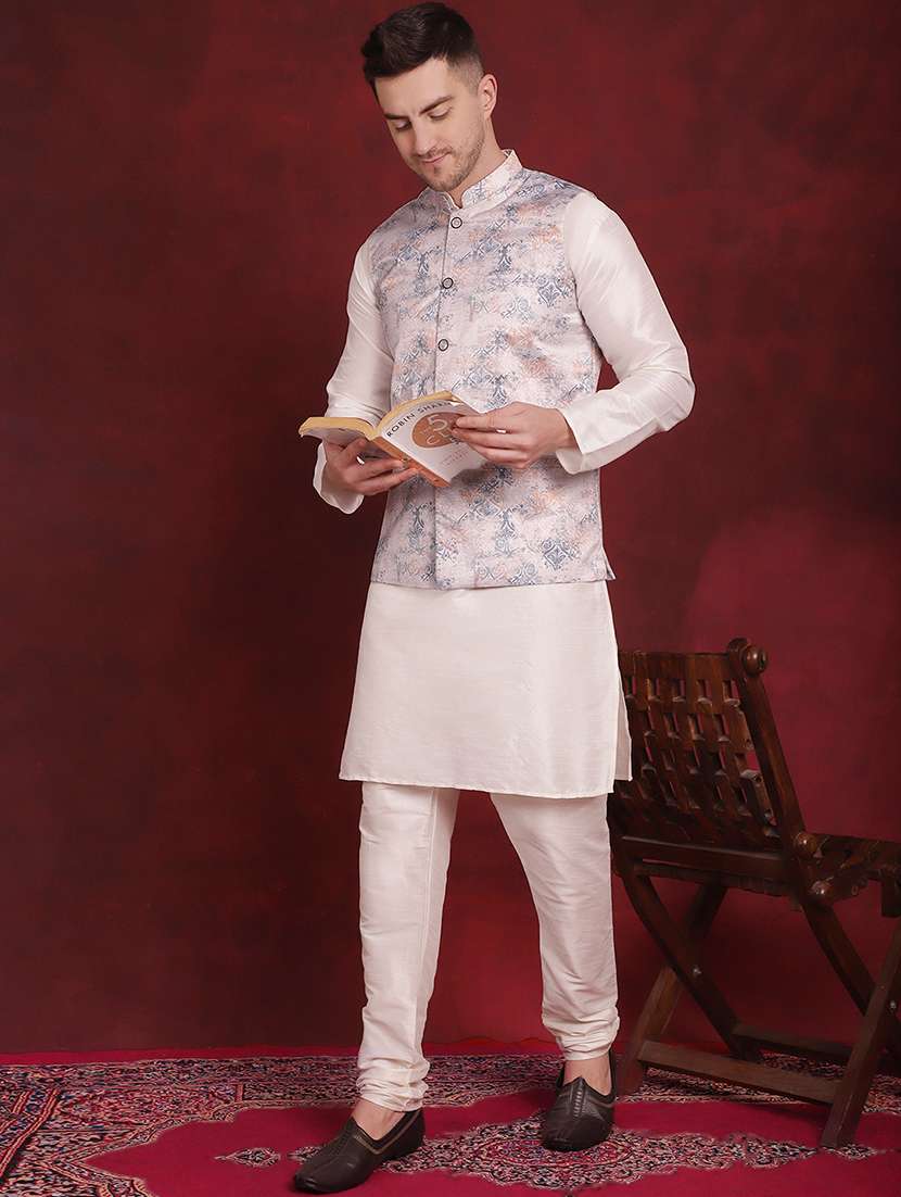 men mandarin neck printed nehru jacket - 21507002 -  Standard Image - 4