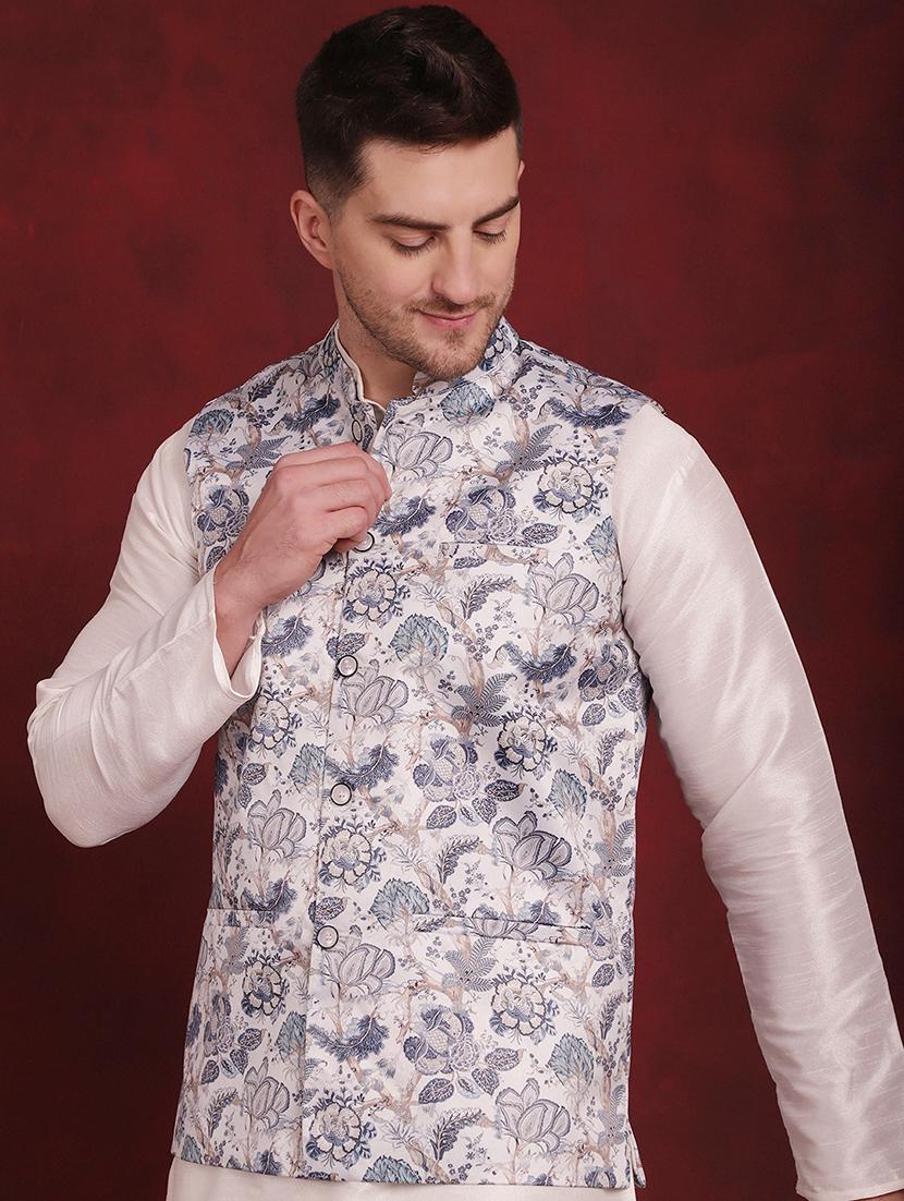men mandarin neck printed nehru jacket - 21507003 -  Standard Image - 1