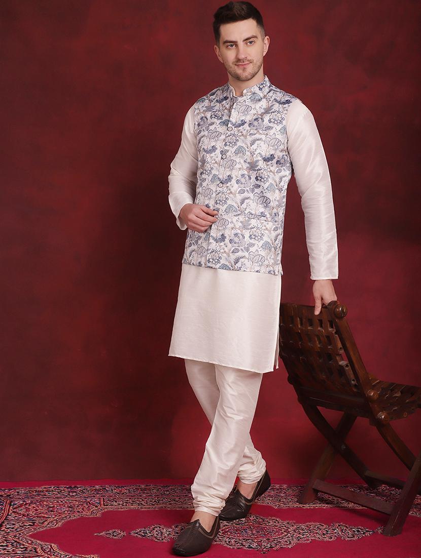 men mandarin neck printed nehru jacket - 21507003 - Standard Image - 4