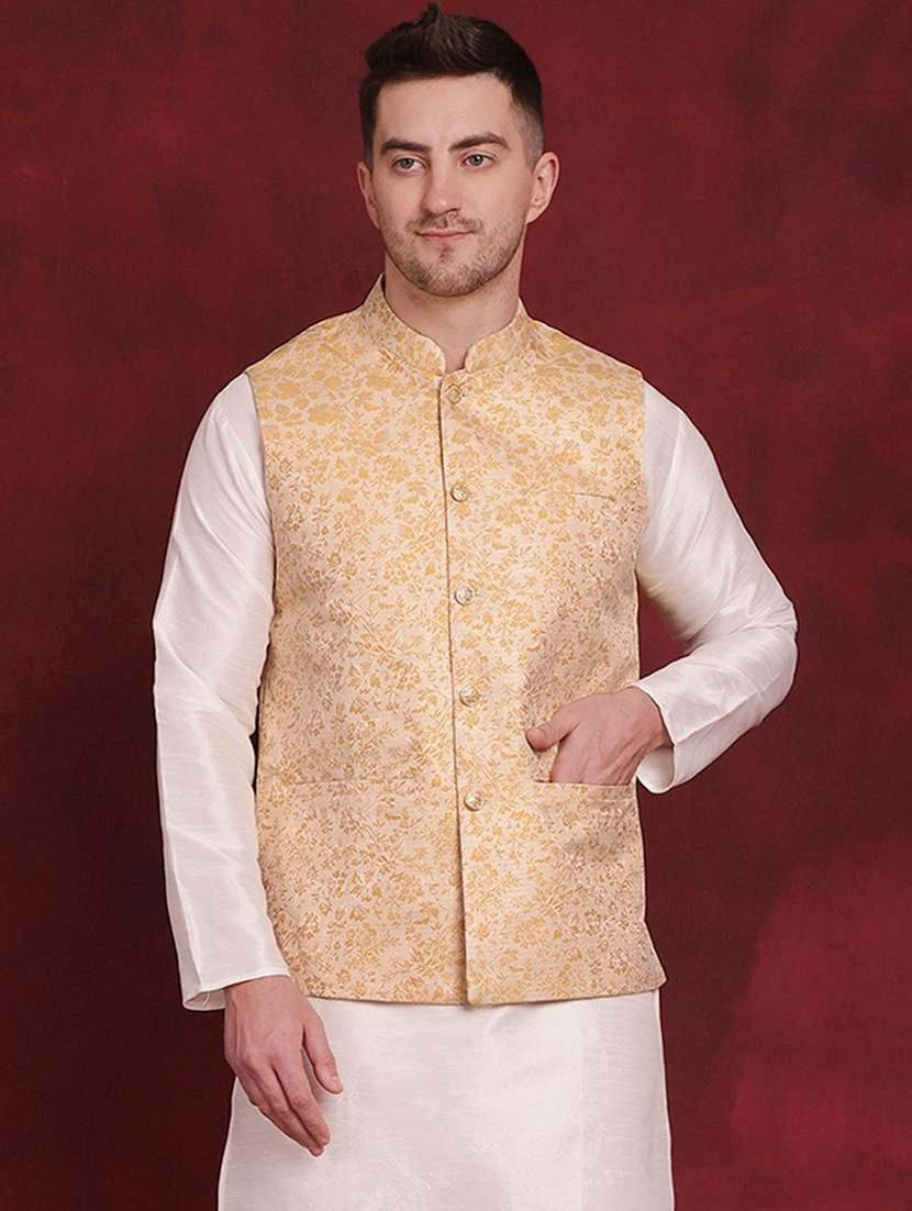men mandarin neck self design nehru jacket
