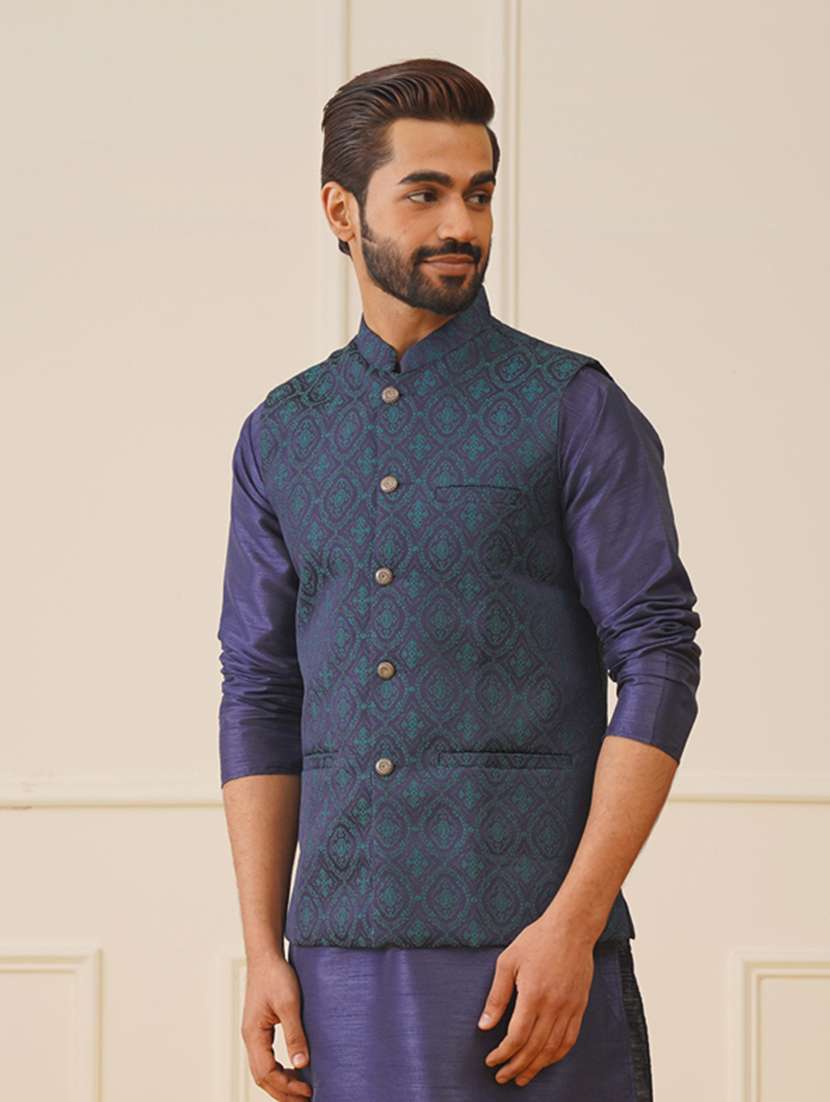 men mandarin neck printed nehru jacket - 21507016 -  Standard Image - 1
