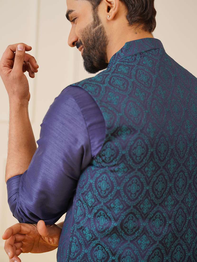 men mandarin neck printed nehru jacket - 21507016 -  Standard Image - 4