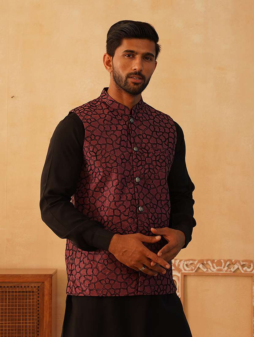 men mandarin neck self design nehru jacket - 21507027 -  Standard Image - 1