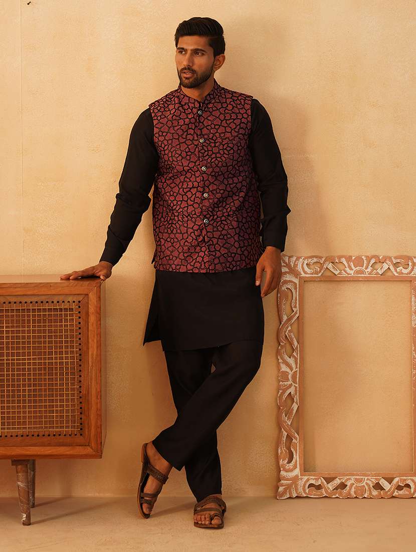 men mandarin neck self design nehru jacket - 21507027 -  Standard Image - 4