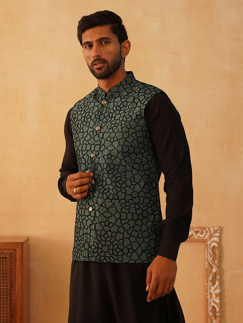 men mandarin neck self design nehru jacket - 21507028 -  Standard Image - 1